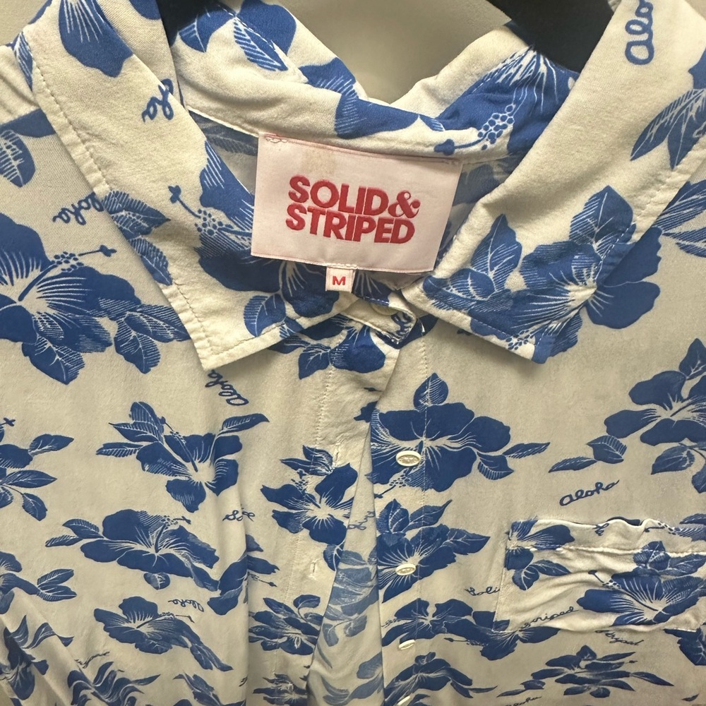 Solid And Striped Hawaiian Print Button Down Shir… - image 3